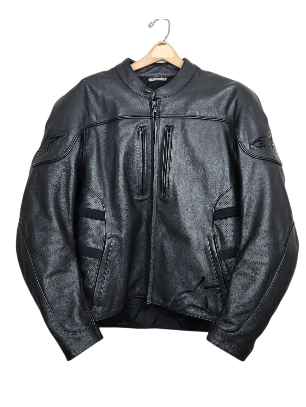 Alpinestars Black Leather Moto Motorcycle Heavy Protective Jacket Mens Size 50